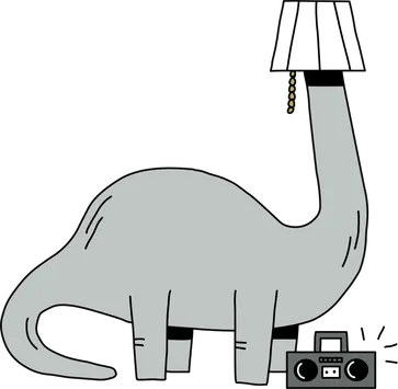 dinosaur with lamp shade on it's head